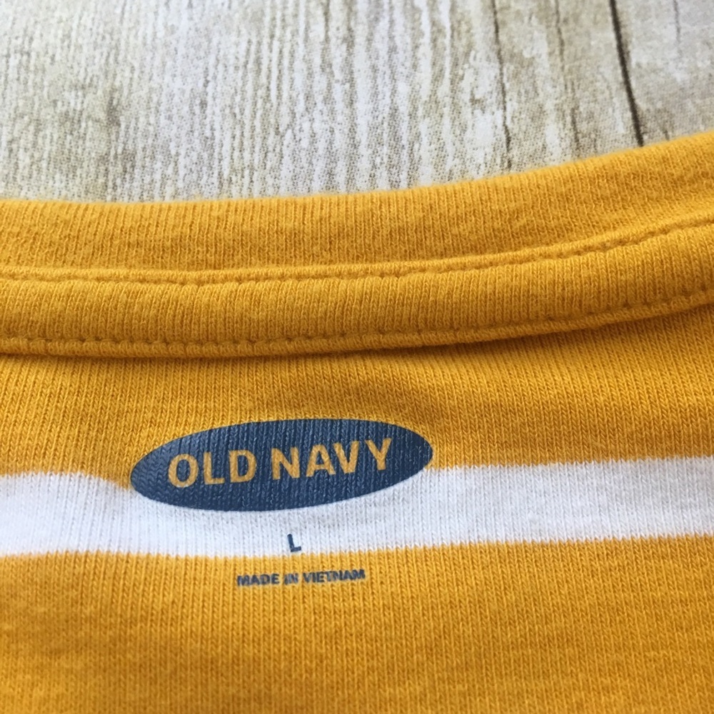 Old Navy Yellow and White Striped Short Sleeve Tee - Picture 2 of 3